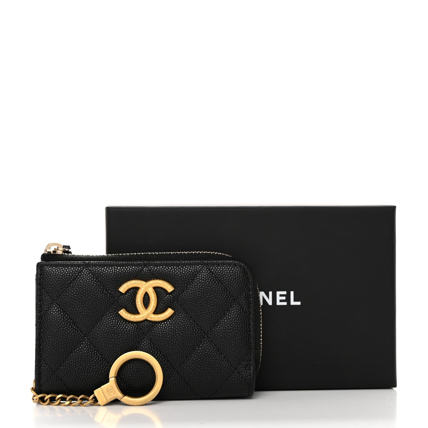 Caviar Quilted Zipped Key Holder Case Black