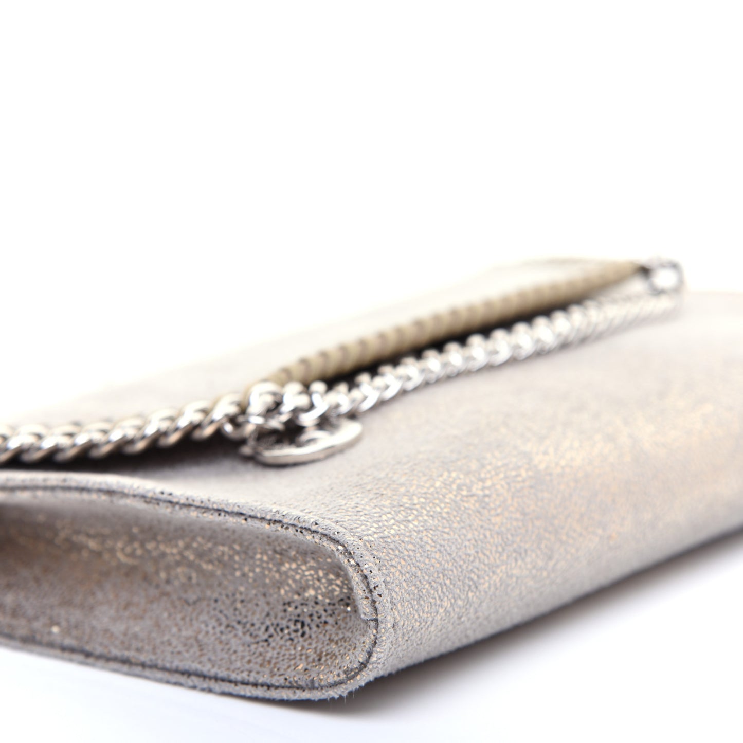 Metallic Shaggy Deer Falabella Wallet on Chain Silver