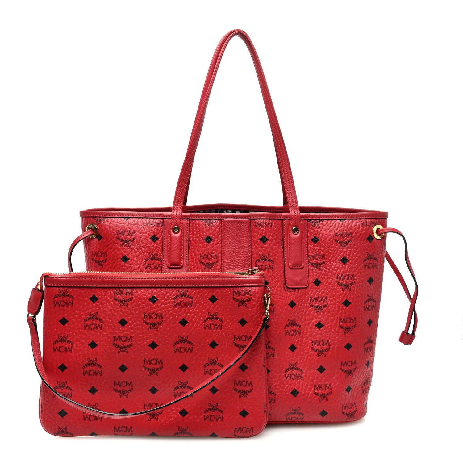 MCM Visetos Medium Liz Reversible Shopper Tote Ruby Red 4 of 22