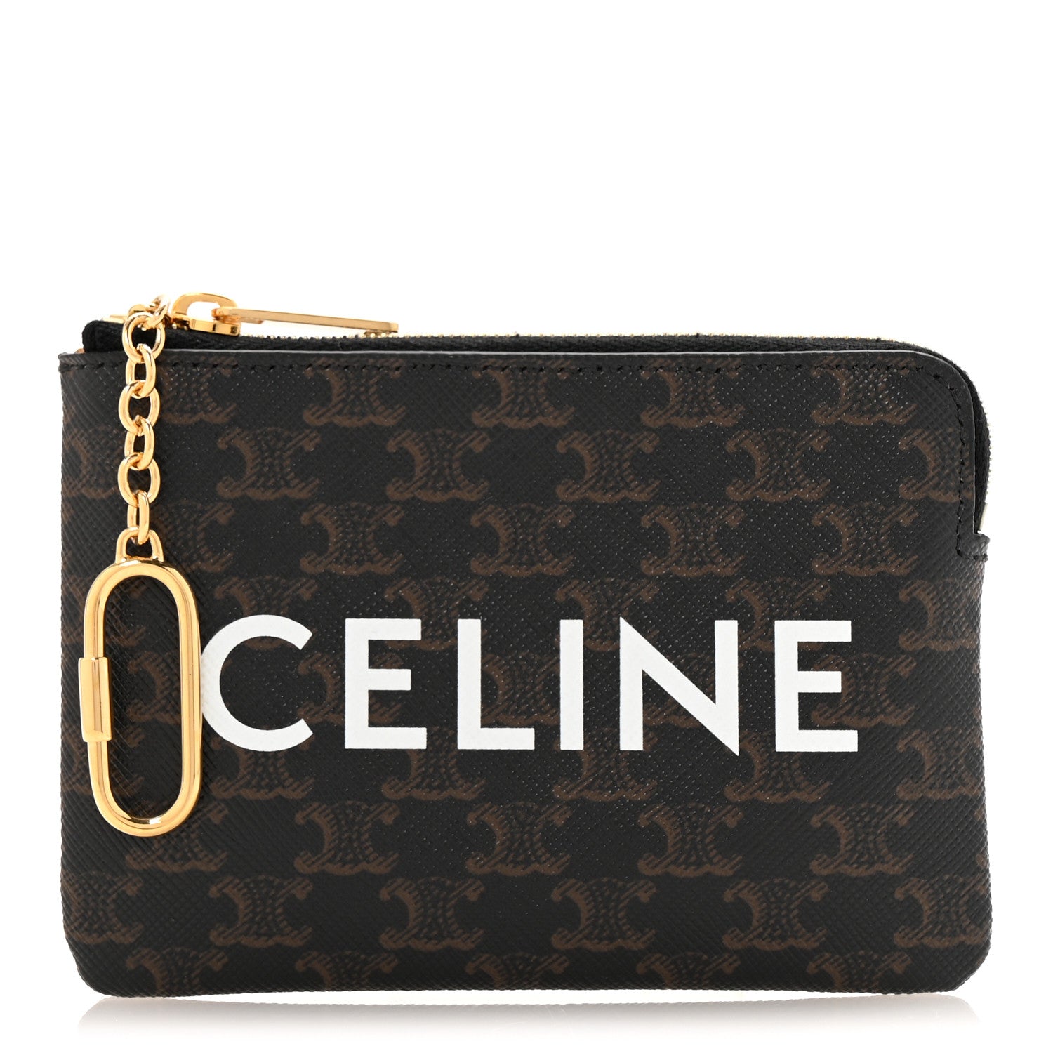 Celine Triomphe Canvas Logo Coin and Card Pouch With Hook Black