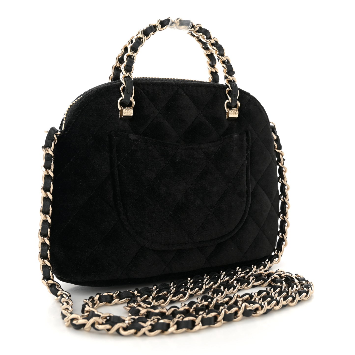 Velvet Quilted Shiny Coco Clutch With Chain Black