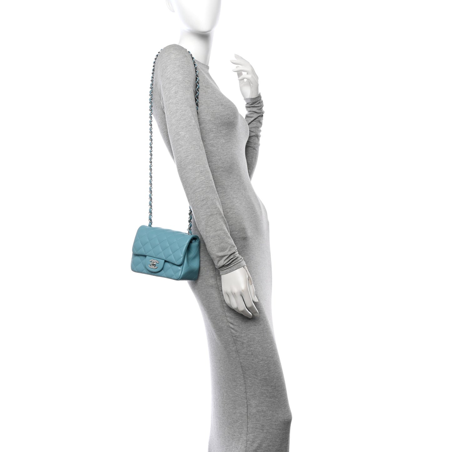 Lambskin Quilted Mini Square Flap Light Blue