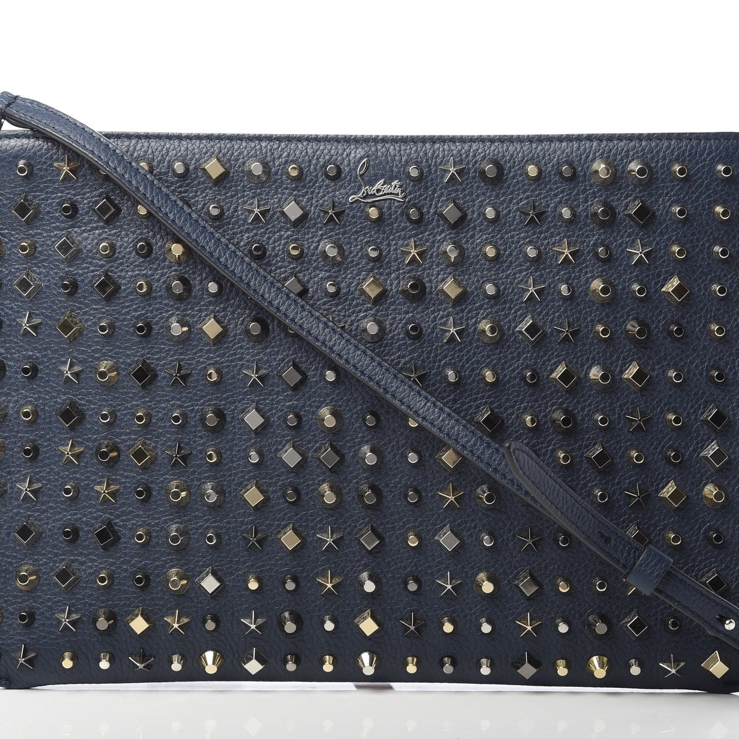 Calfskin Star Studded Loubiclutch Crossbody Clutch Navy