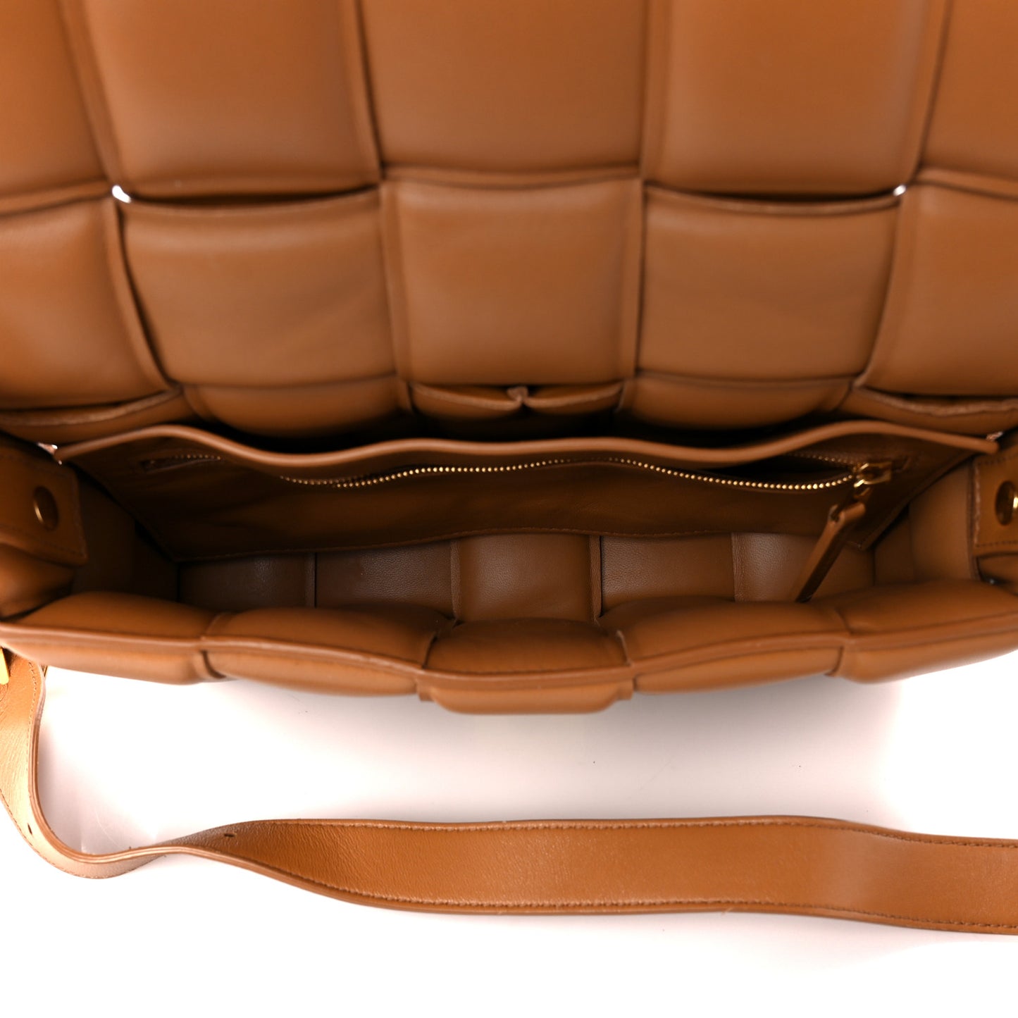 Nappa Maxi Intreccio Padded Cassette Crossbody Bag Caramel