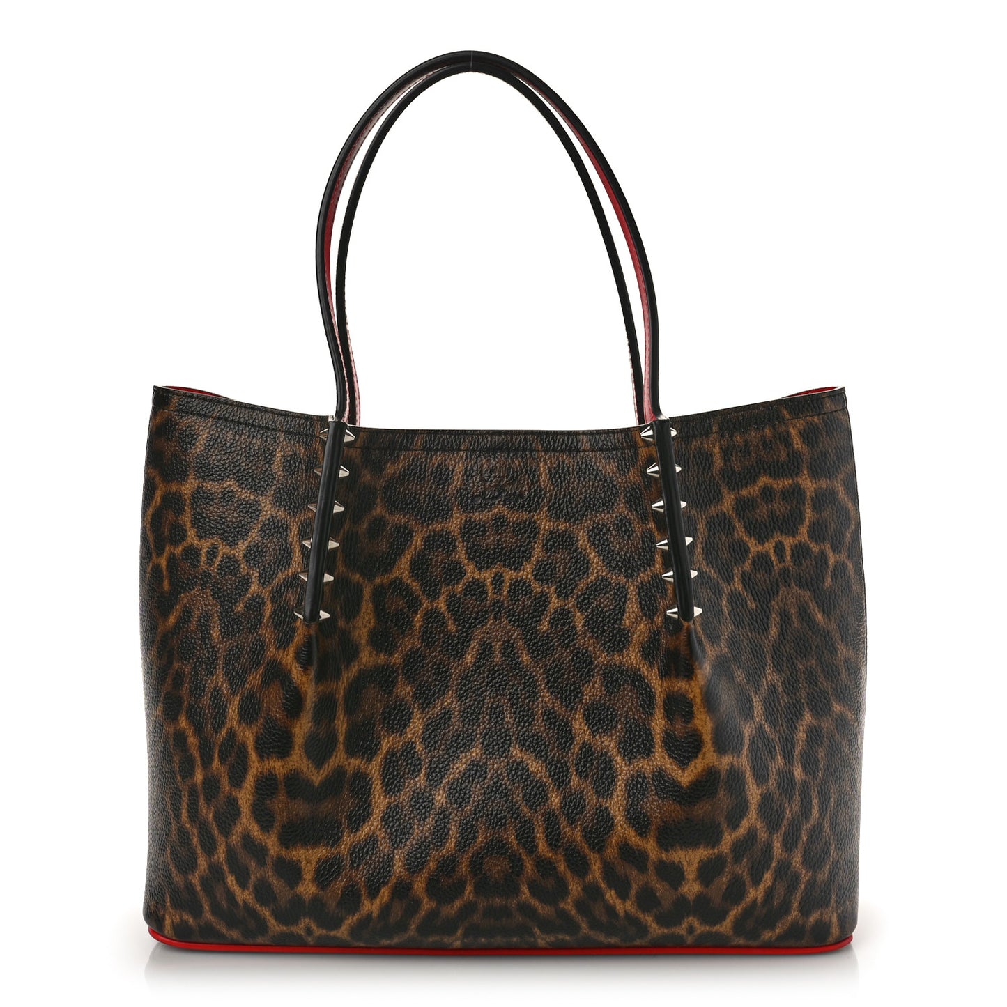 Calfskin Empire Leopard Print Spiked Small Cabarock Shopper Tote Brown