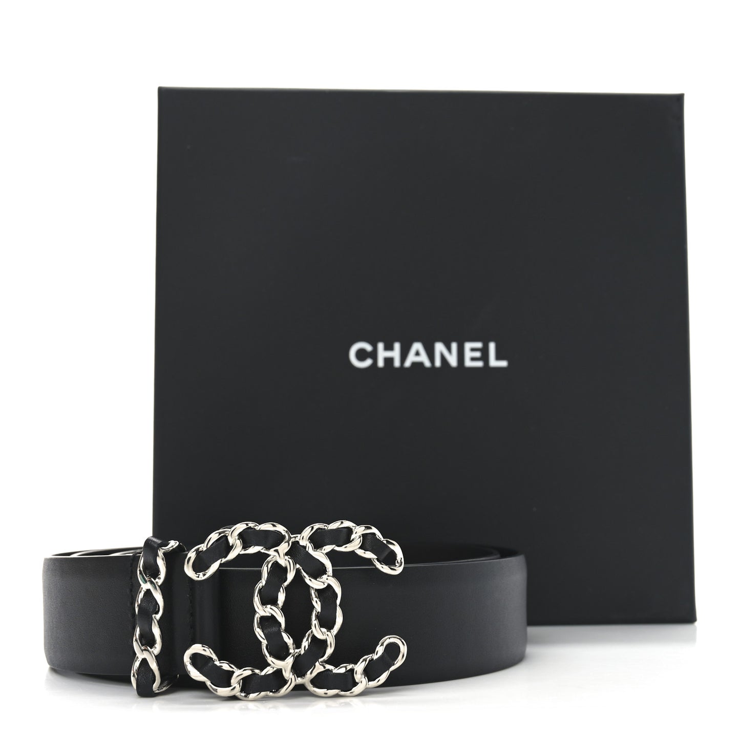 Calfskin CC Chain Belt 85 34 Black