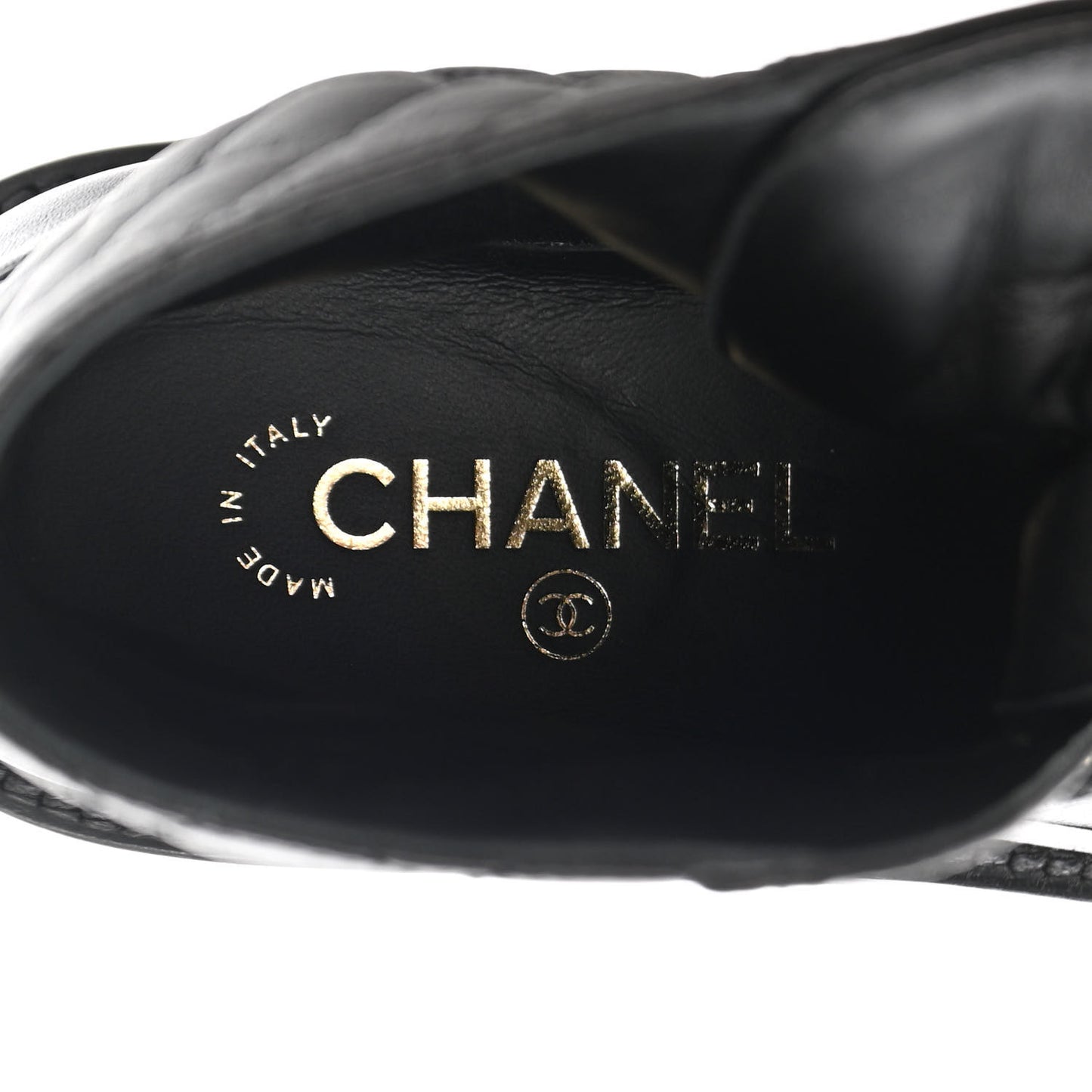Shiny Lambskin Quilted Lace Up Combat Boots 35.5 Black