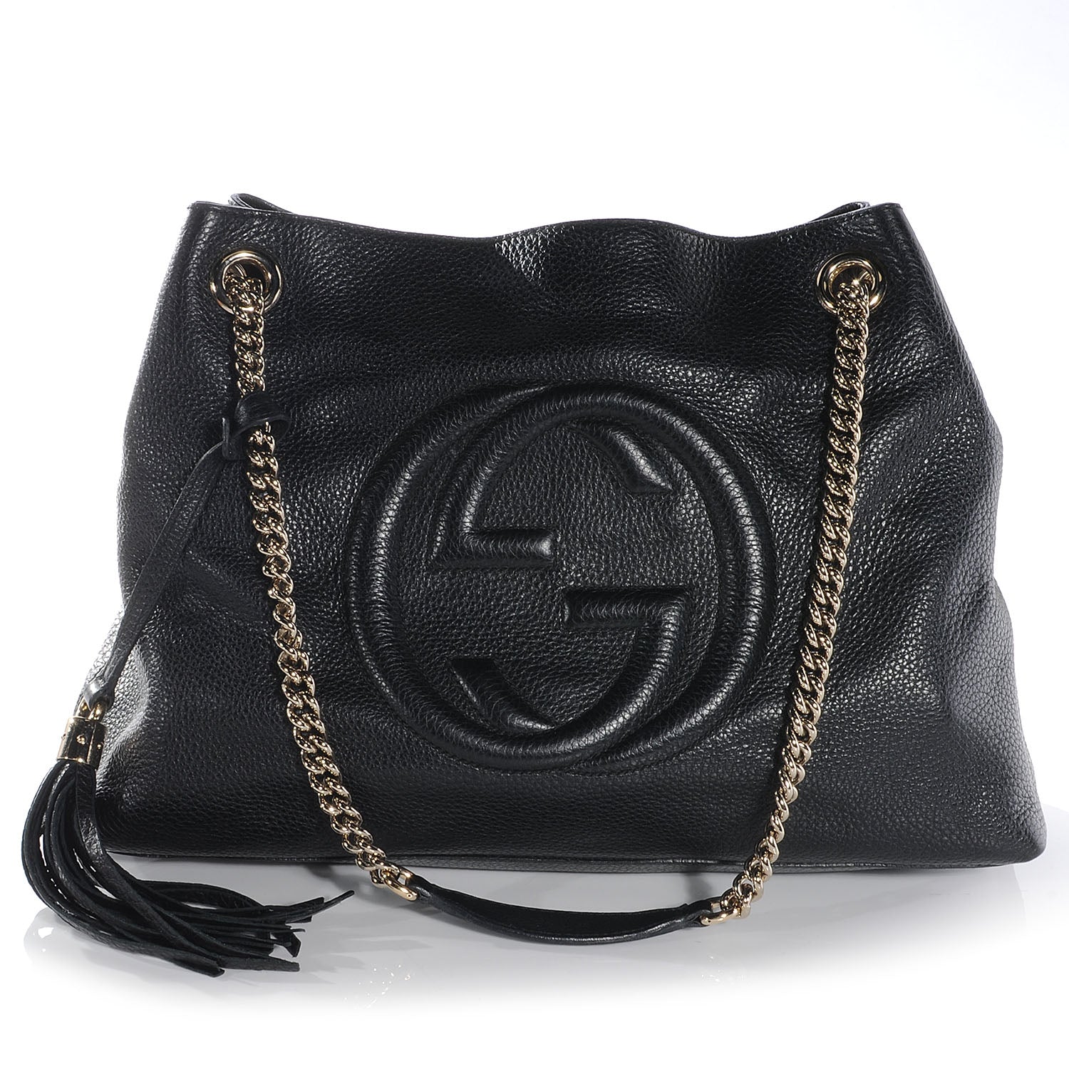 Gucci Pebbled Calfskin Medium Soho Chain Shoulder Bag Black 52346