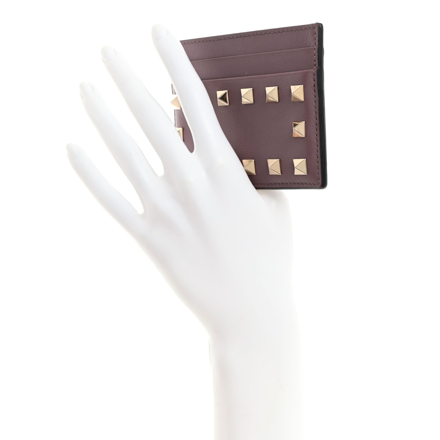 Vitello Rockstud Card Holder Dark Mauve