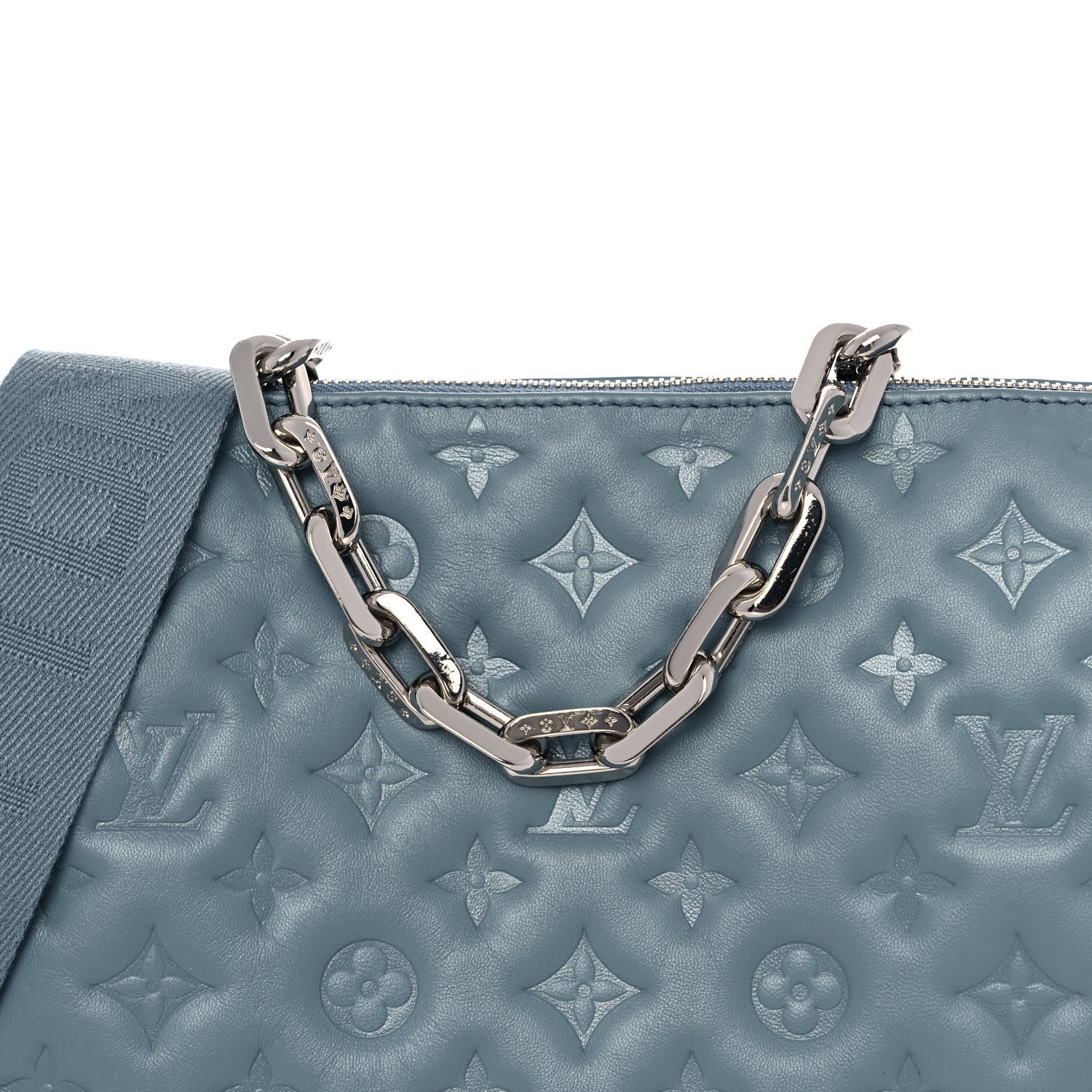 Louis Vuitton Lambskin Embossed Monogram Coussin PM Blue Glacier 7 of 9