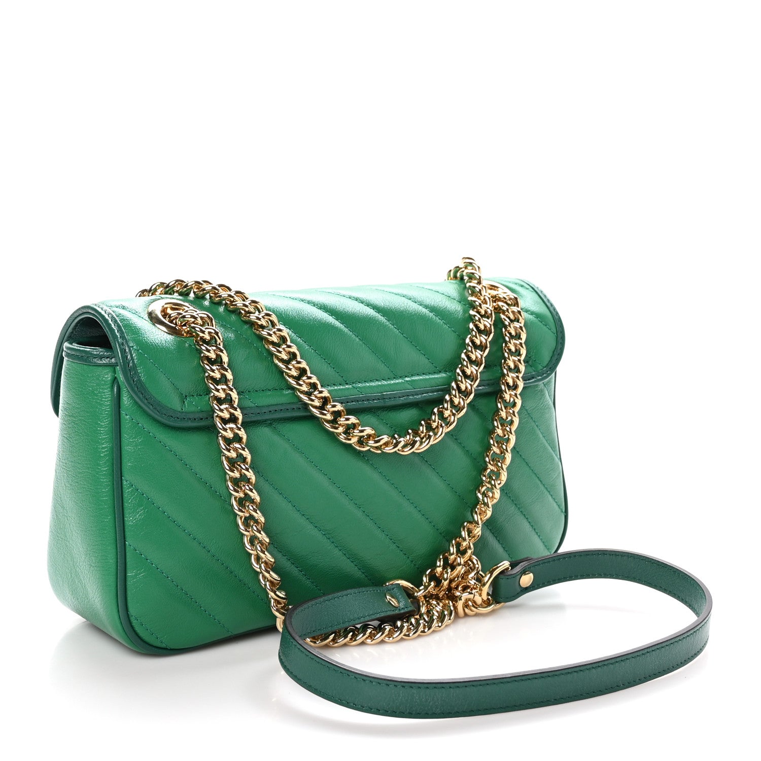 Gucci Azalea Calfskin Enamel Matelasse Diagonal Small Torchon GG Marmont Shoulder Bag New Shamarock Emerald 3 of 10