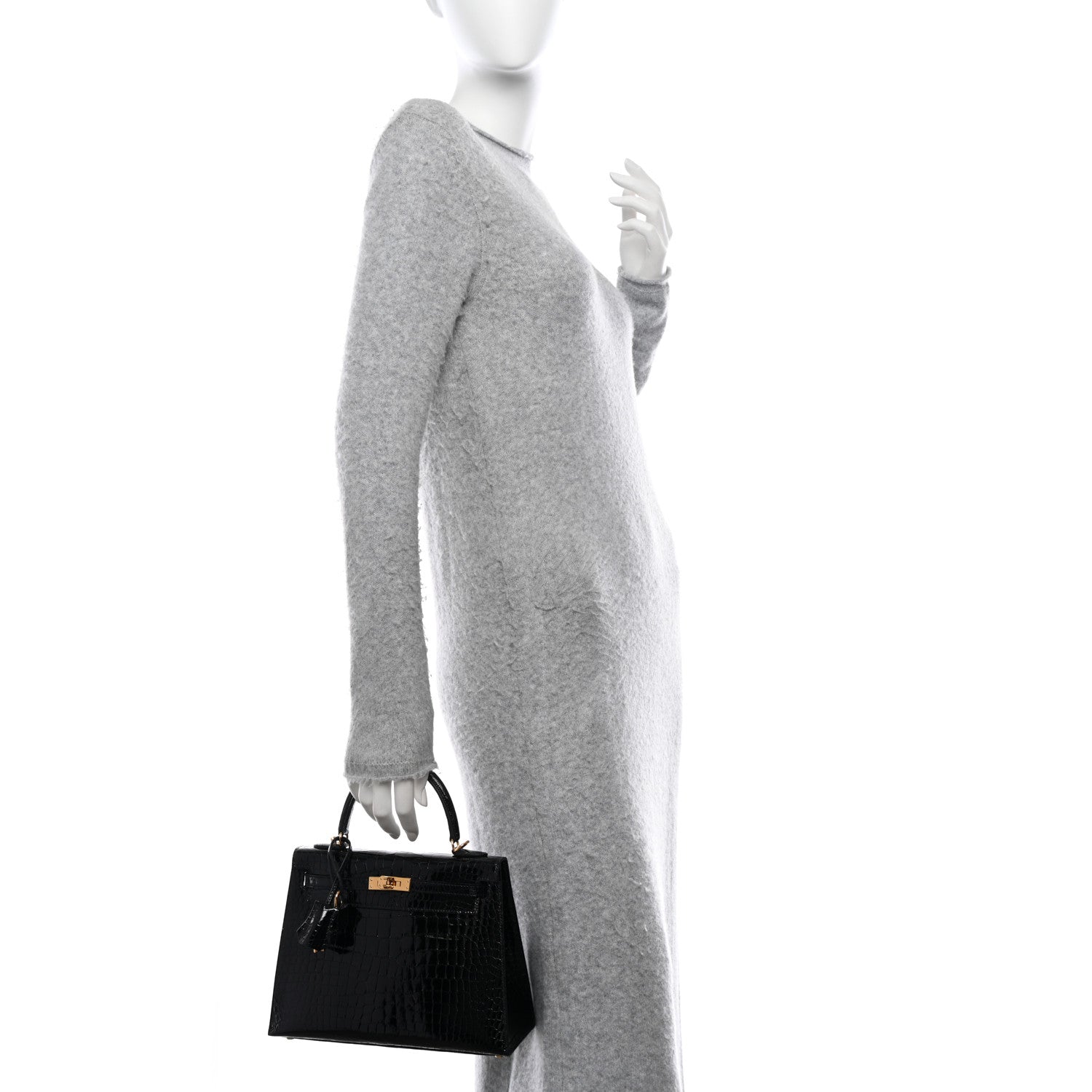 Hermes Shiny Porosus Crocodile Kelly Sellier 25 Black 2 of 11