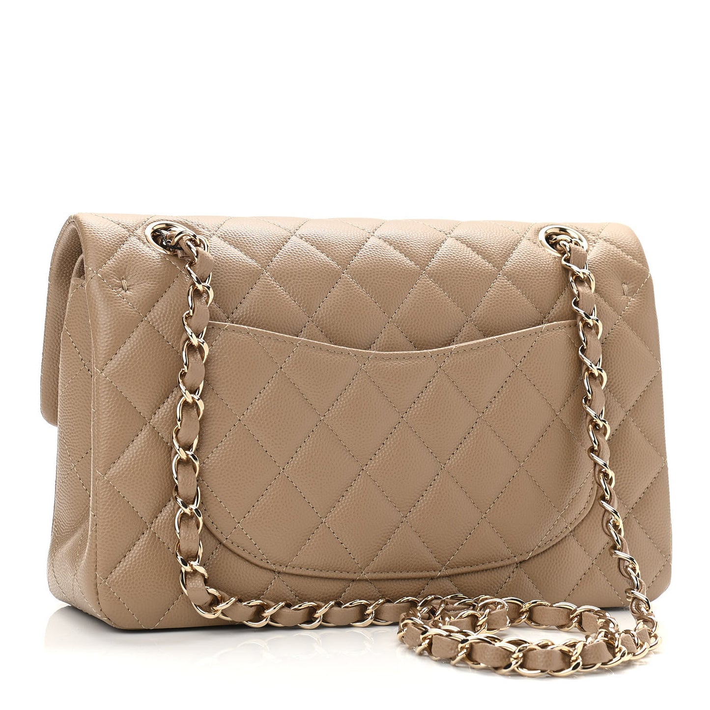 Caviar Quilted Small Double Flap Dark Beige