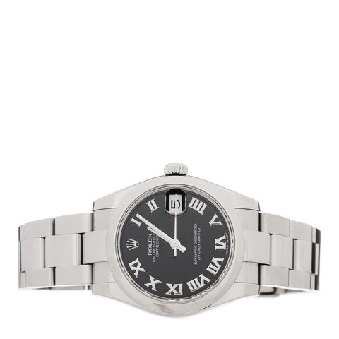 Stainless Steel 31mm Oyster Perpetual Datejust Watch Black Roman 178240