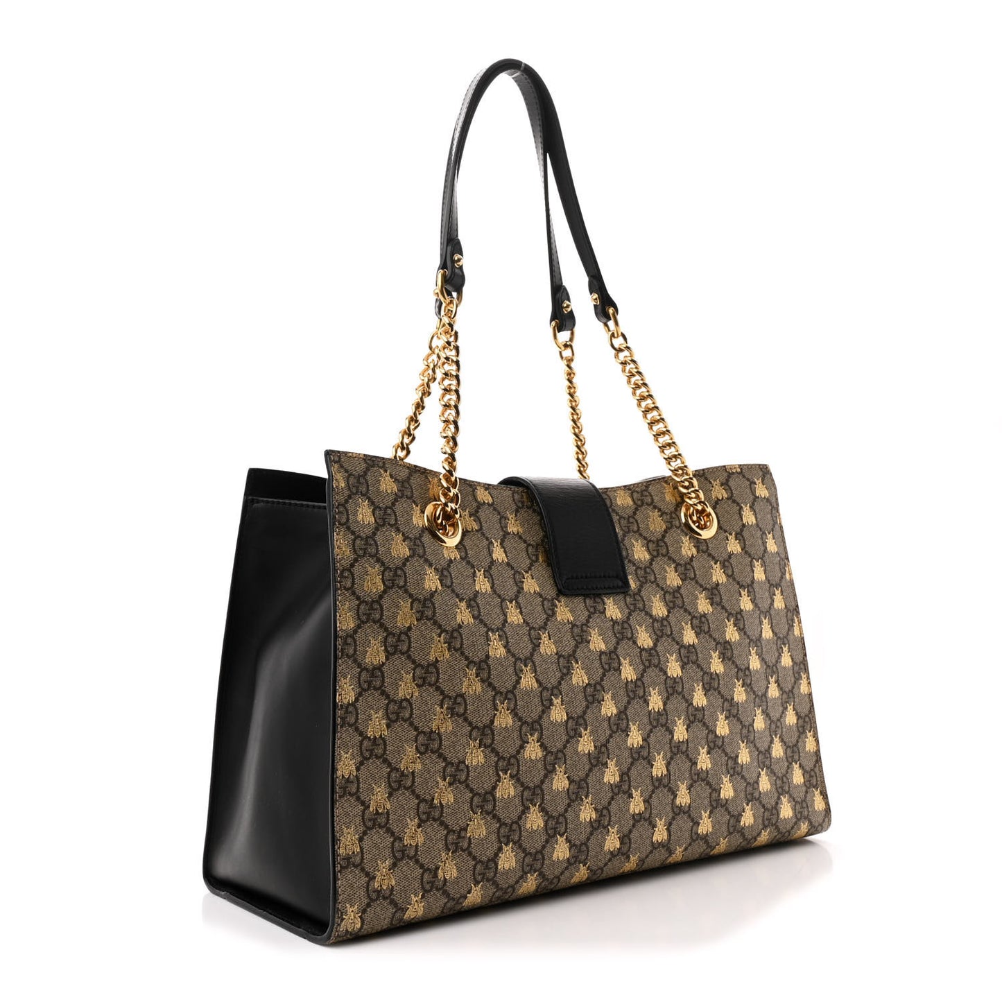 GG Supreme Monogram Bees Medium Padlock Tote Beige Oro Black