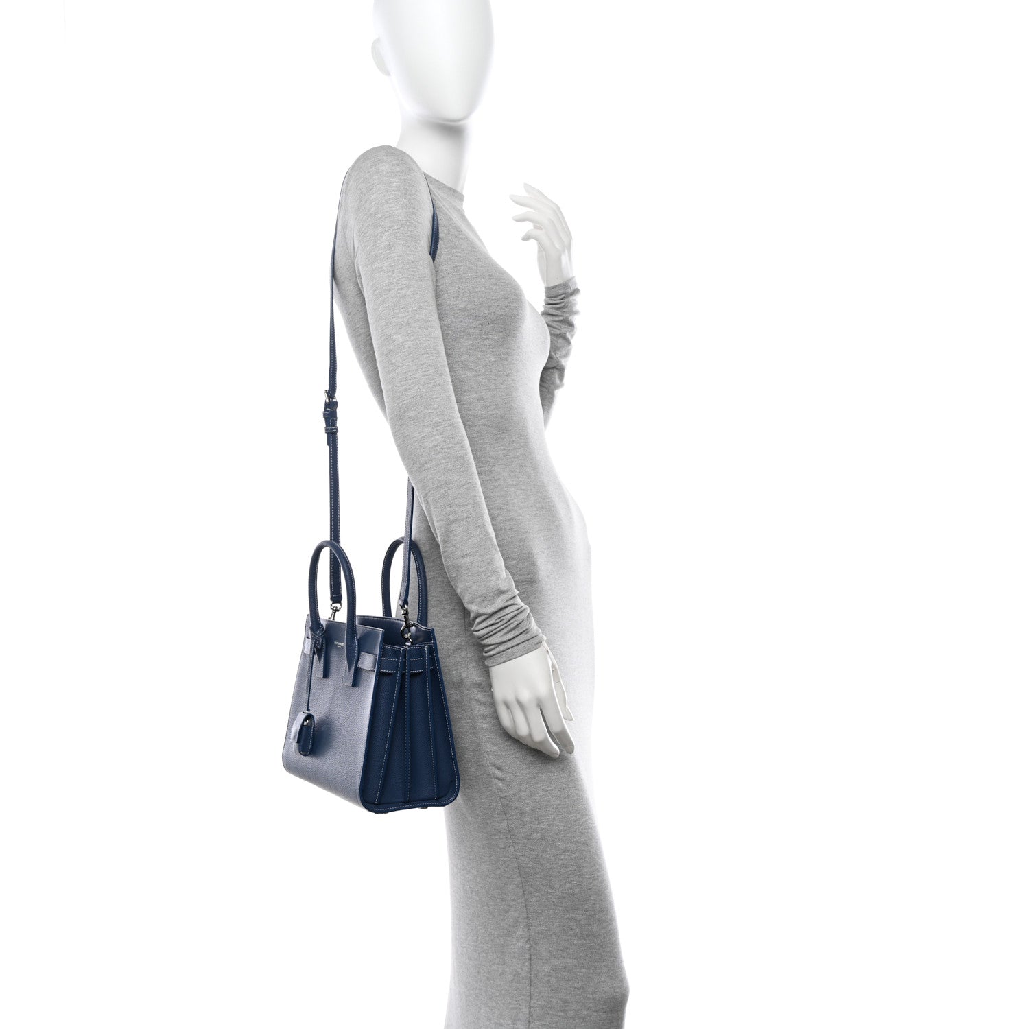 Saint Laurent Grained Calfskin Topstitch Baby Sac De Jour Denim 2 of 10