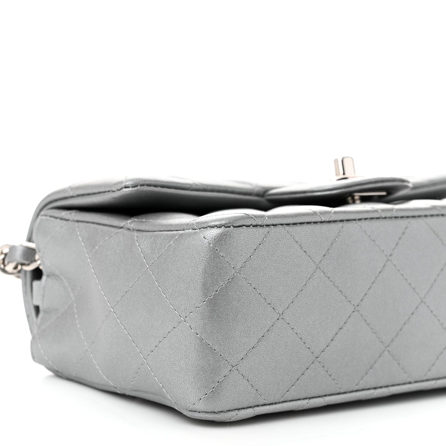 Metallic Lambskin Quilted Mini Rectangular Flap Silver