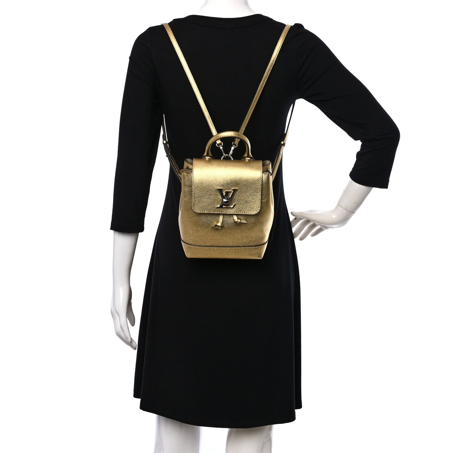 Louis Vuitton Metallic Calfskin Lockme Mini Backpack Gold 2 of 8