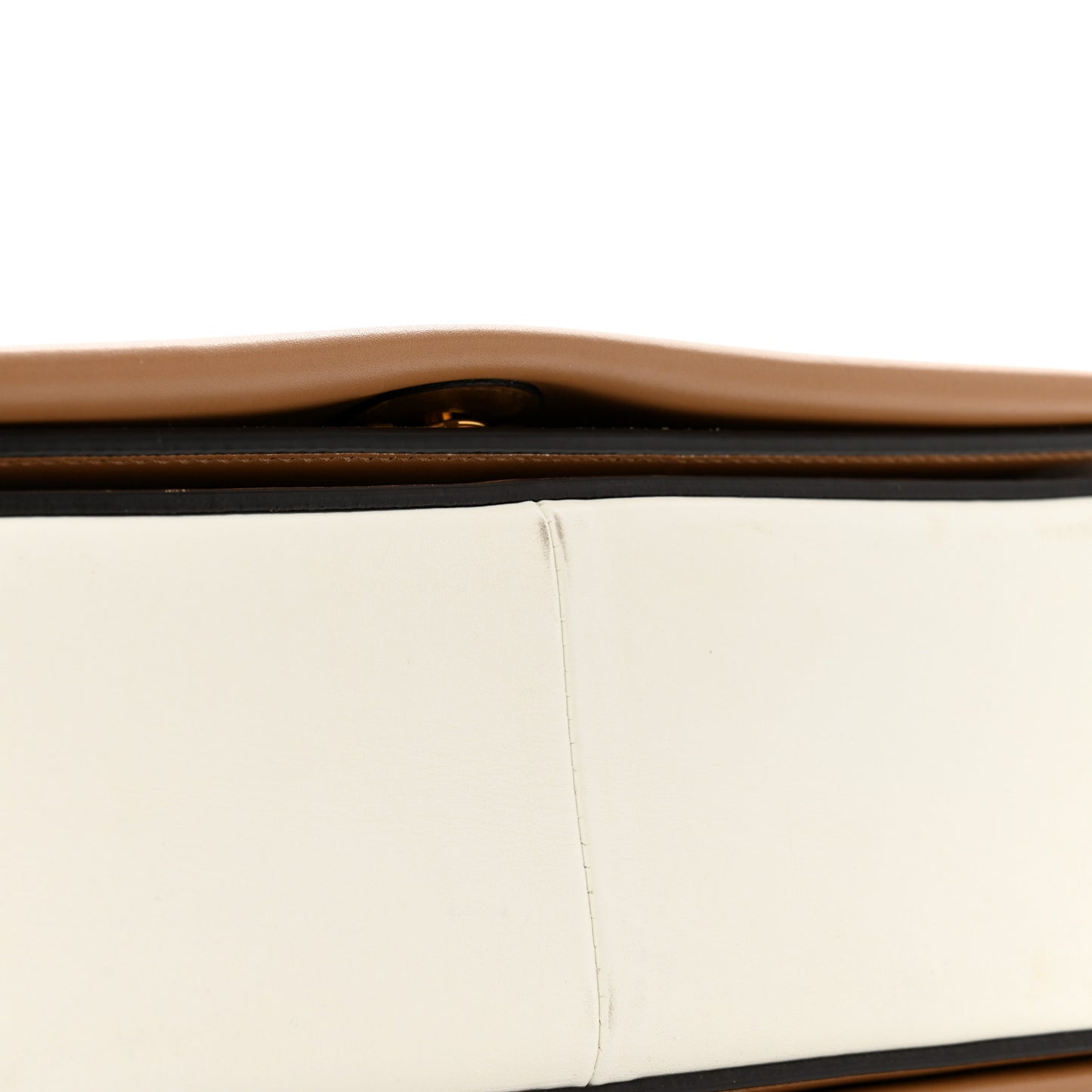 Shiny Smooth Calfskin Medium Frame Shoulder Bag Tan Optic White