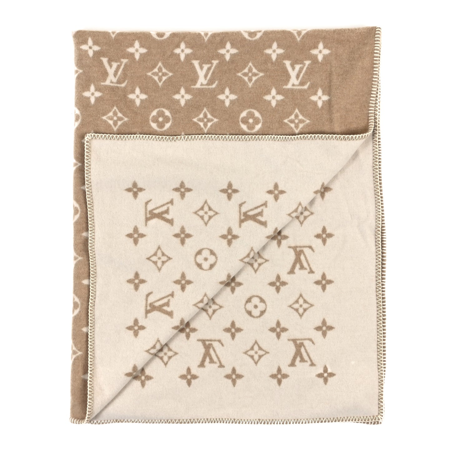 Wool Cashmere Monogram Blanket Beige