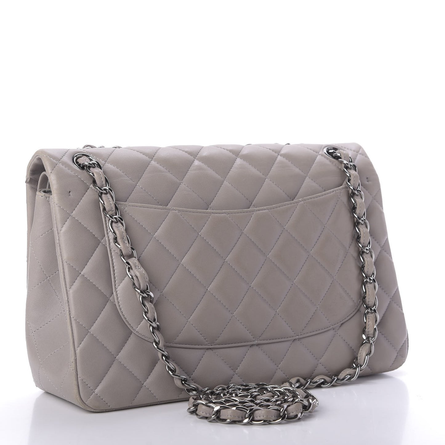Lambskin Quilted Jumbo Double Flap Grey