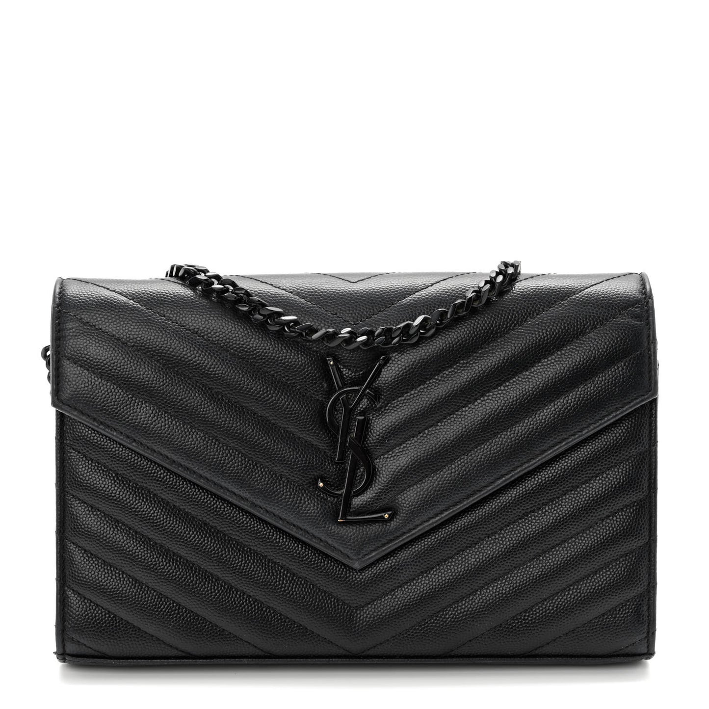 Grain De Poudre Matelasse Chevron Monogram Monochrome Chain Wallet Black