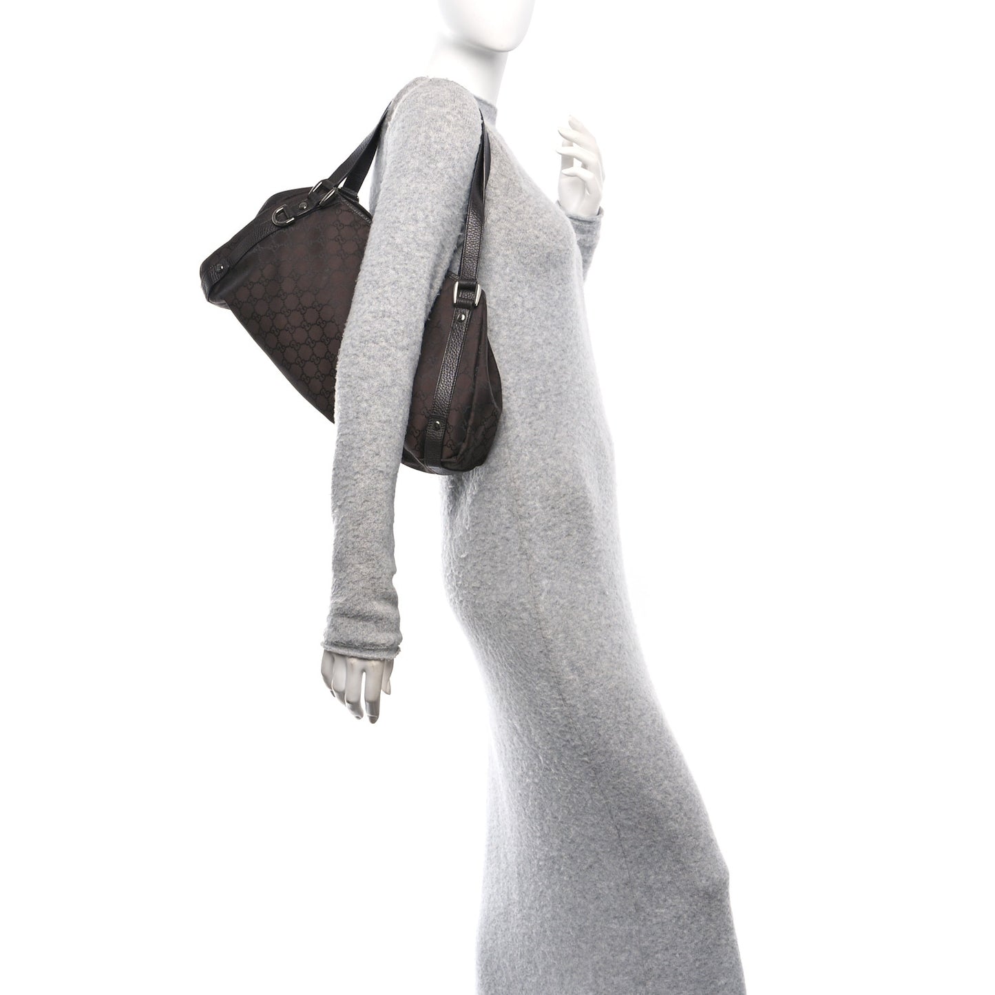 Nylon Monogram Medium Abbey Shoulder Bag Brown