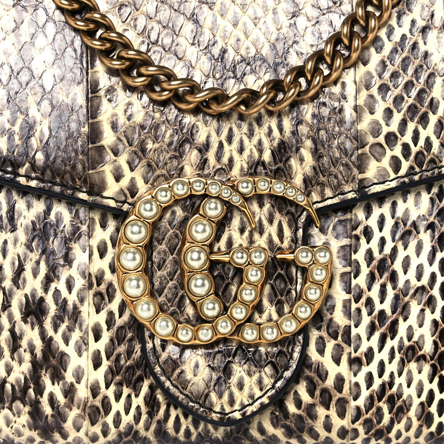 Snakeskin Pearly GG Marmont Chain Wallet Roccia
