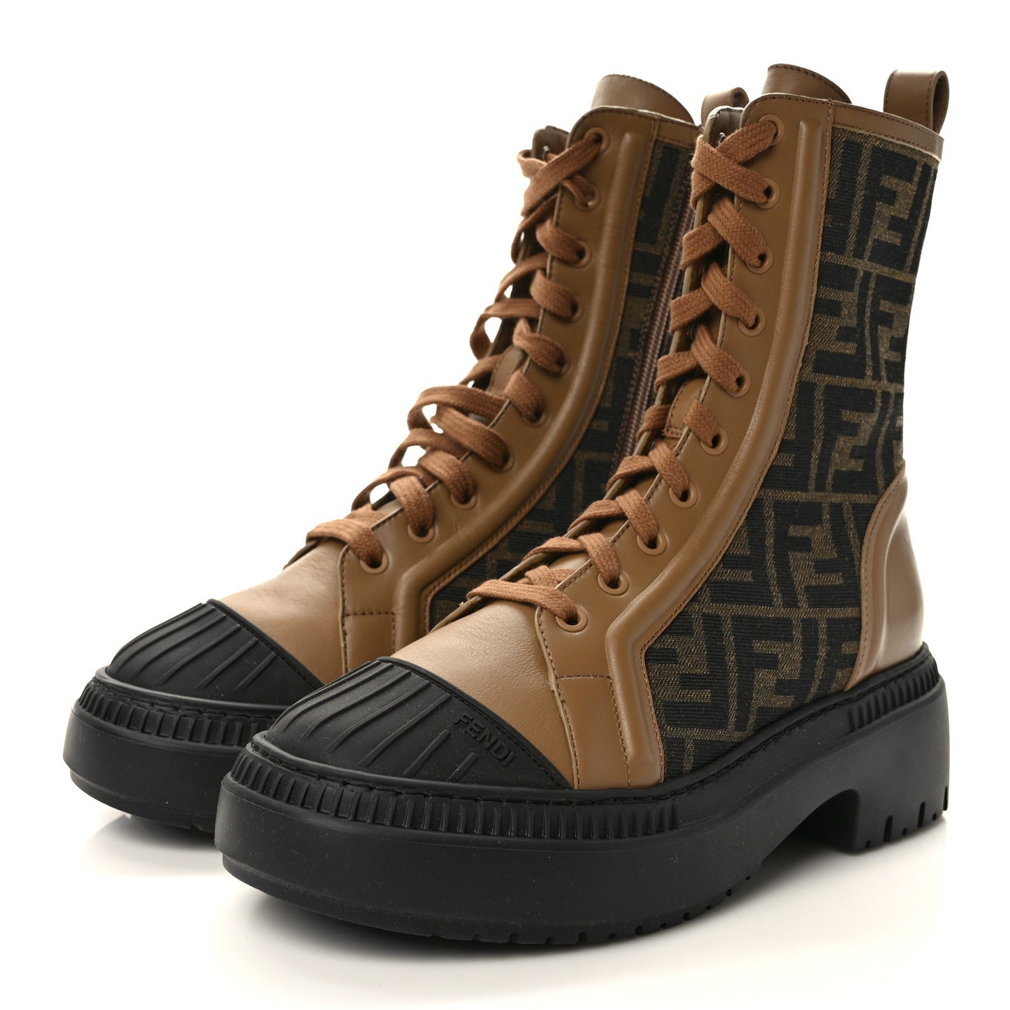 Fabric Jacquard Vitello FF Domino 50mm Biker Boots 38 Tobacco Black Sand
