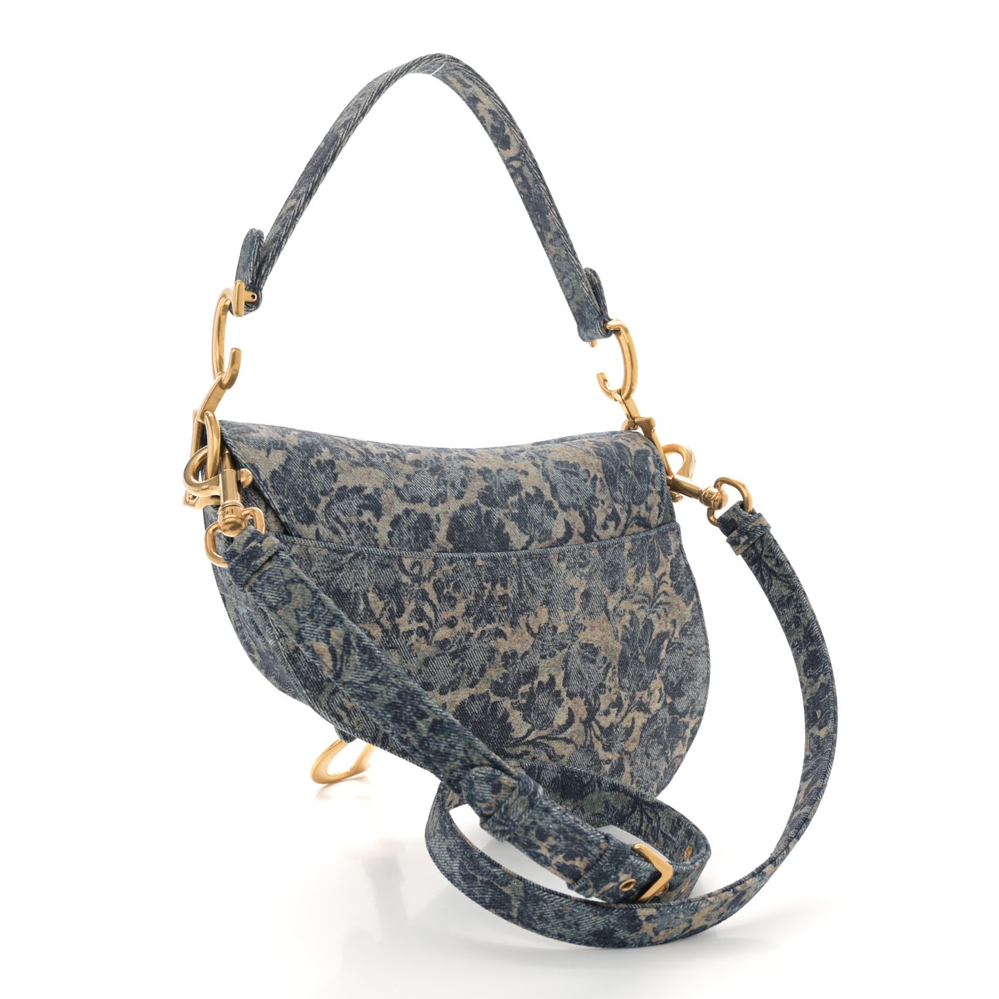 Denim Brocart Embroidered Saddle Bag Blue