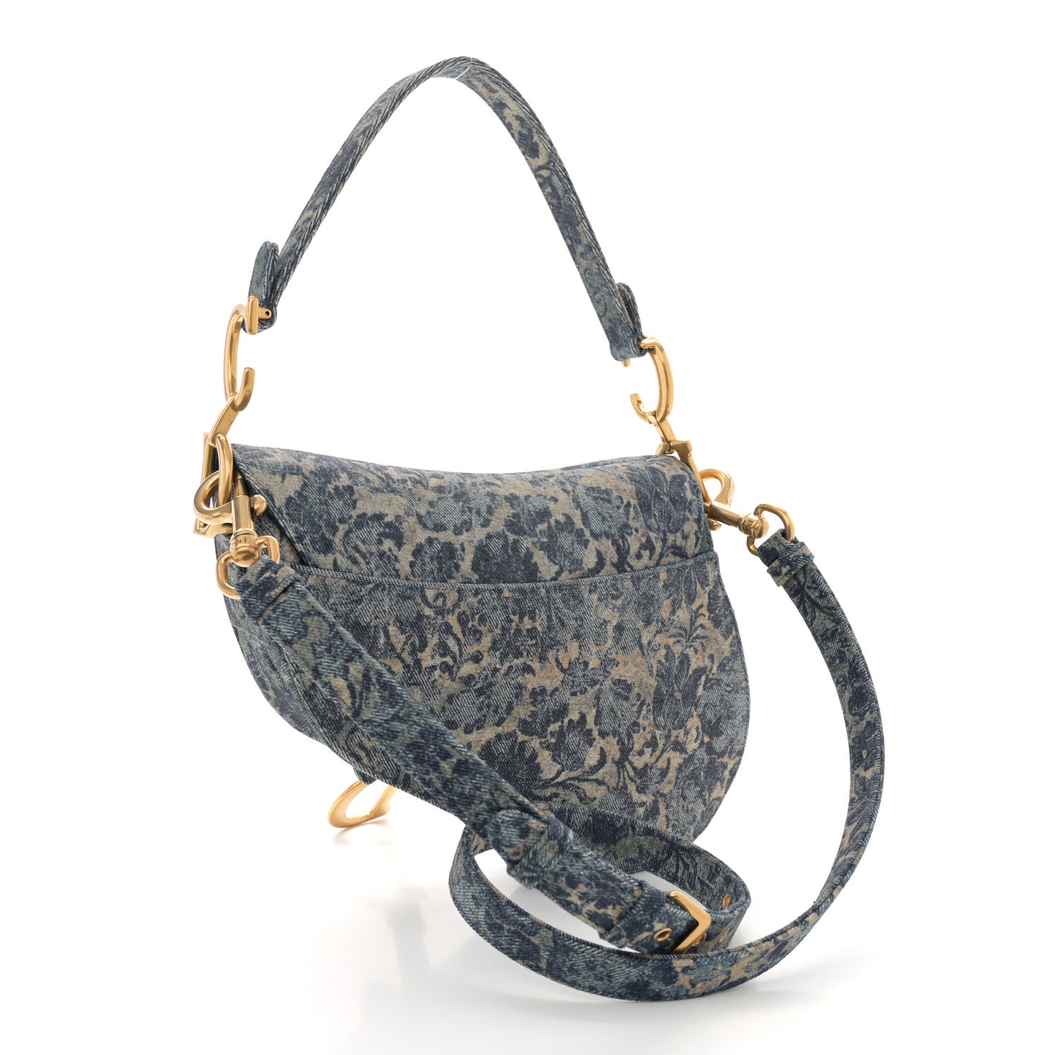 Christian Dior Denim Brocart Embroidered Saddle Bag Blue 3 of 10