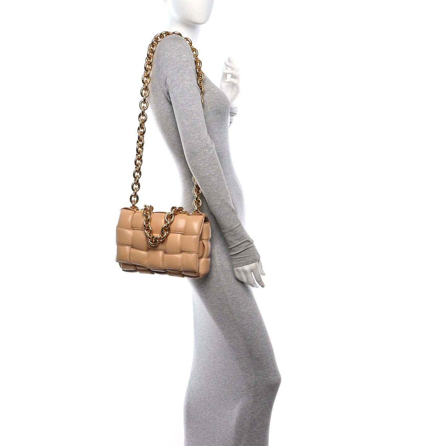 Lambskin Maxi Intreccio Padded Chain Cassette Crossbody Bag Almond