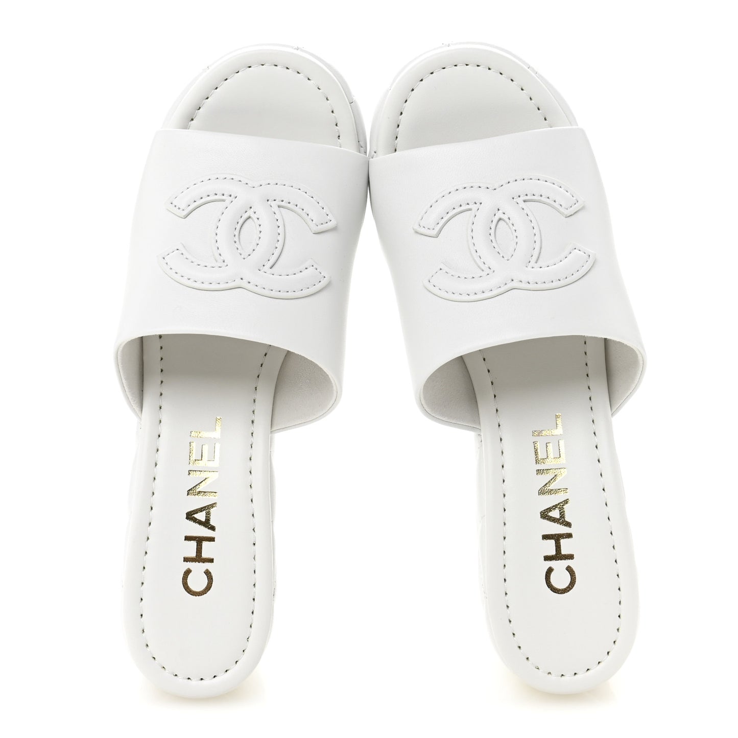 Lambskin Quilted CC Platform Mules 38 White