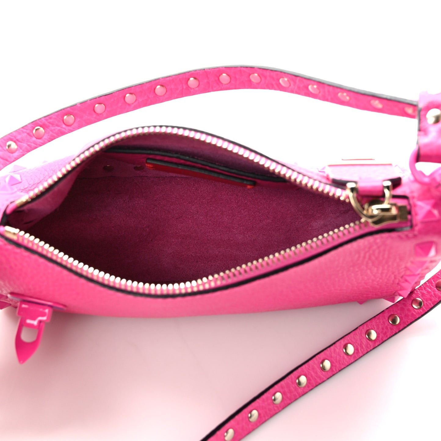 Pebbled Calfskin Enamel Monochrome Small Rockstud Flip Lock Shoulder Bag Pink PP