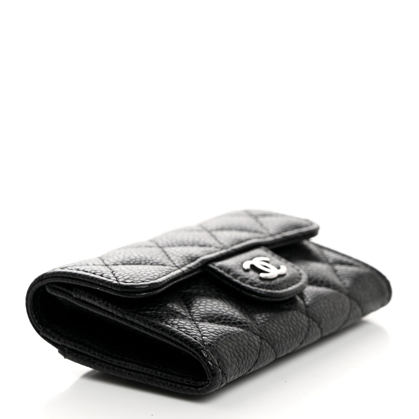 Caviar Quilted Flap Card Holder Wallet Black