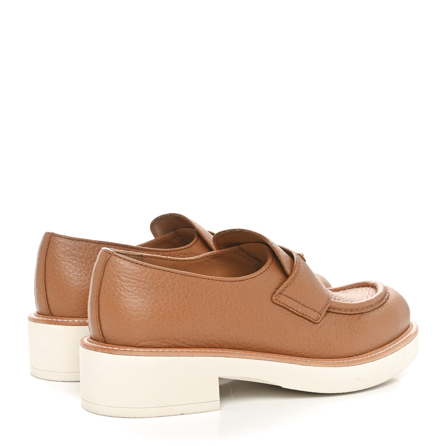 Prada Cervo Triangle 50mm Loafers 37.5 Caramel 4 of 8
