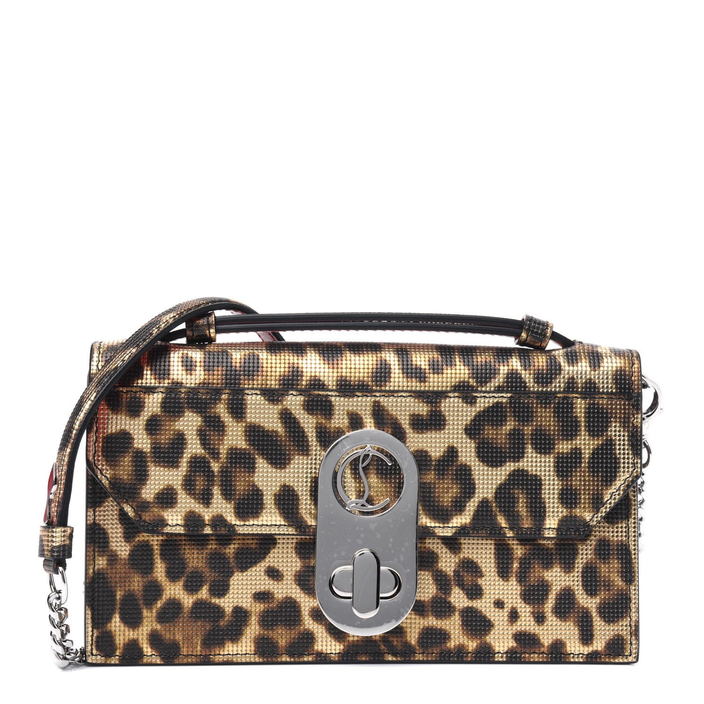 Metallic Calfskin Coins Leopard Print Small Elisa Baguette Gold Silver