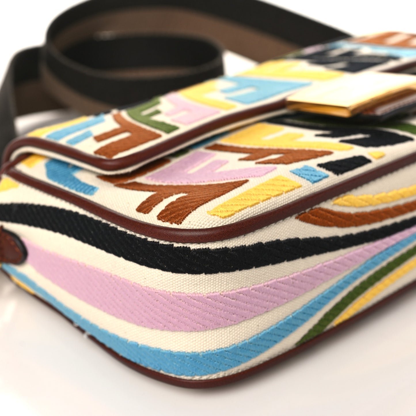 X SARA COLEMAN Canvas Vitello King Seta FF Fish Eye Embroidered Baguette Grezzo Multicolor Ghianda