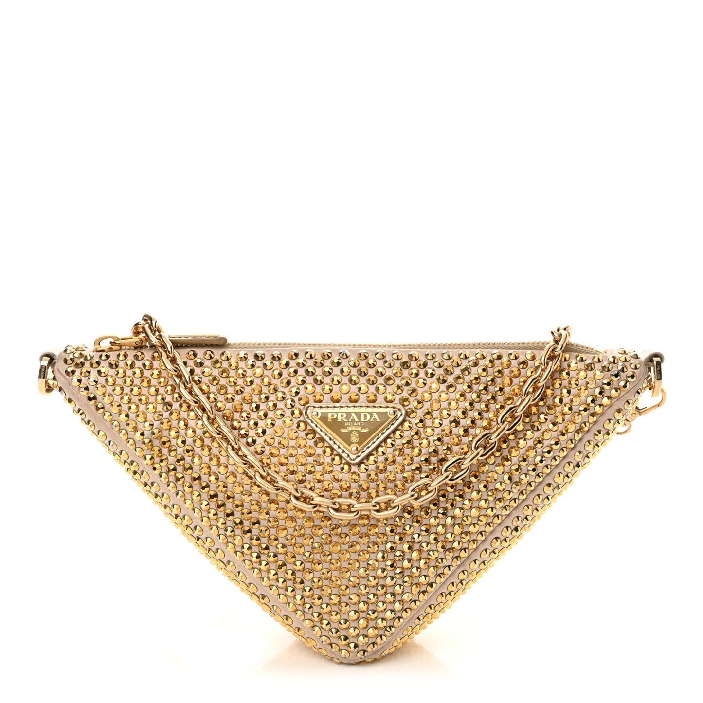 Satin Crystal Triangle Crossbody Pouch Platino