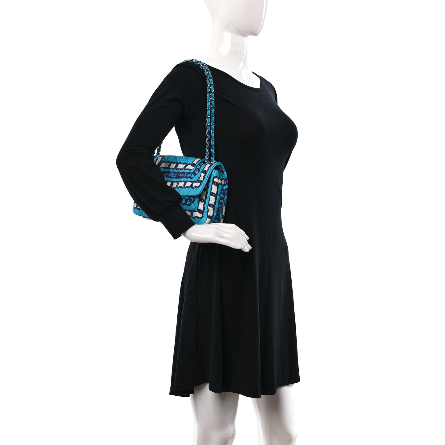 Silk Chain Printed Medium Single Flap Blue