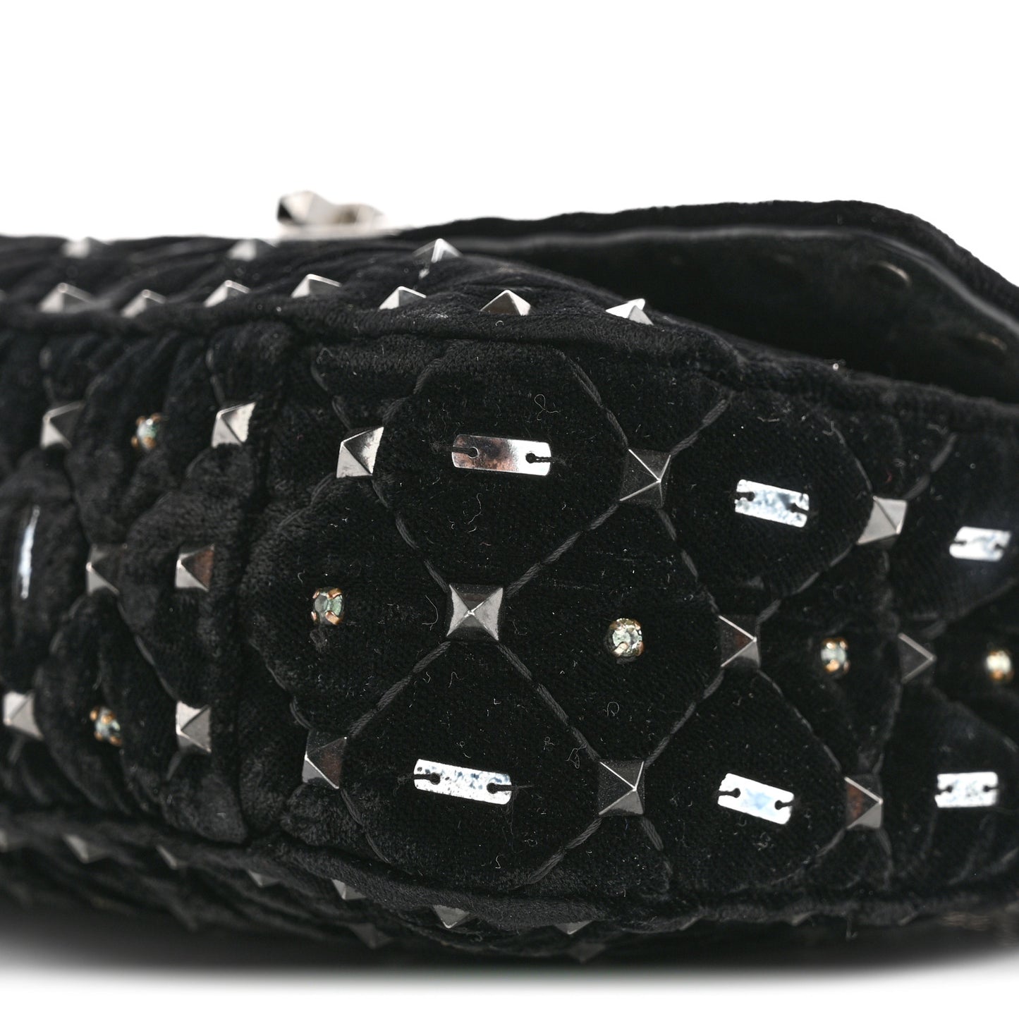 Velvet Small Rockstud Spike Embellished Shoulder Bag Black