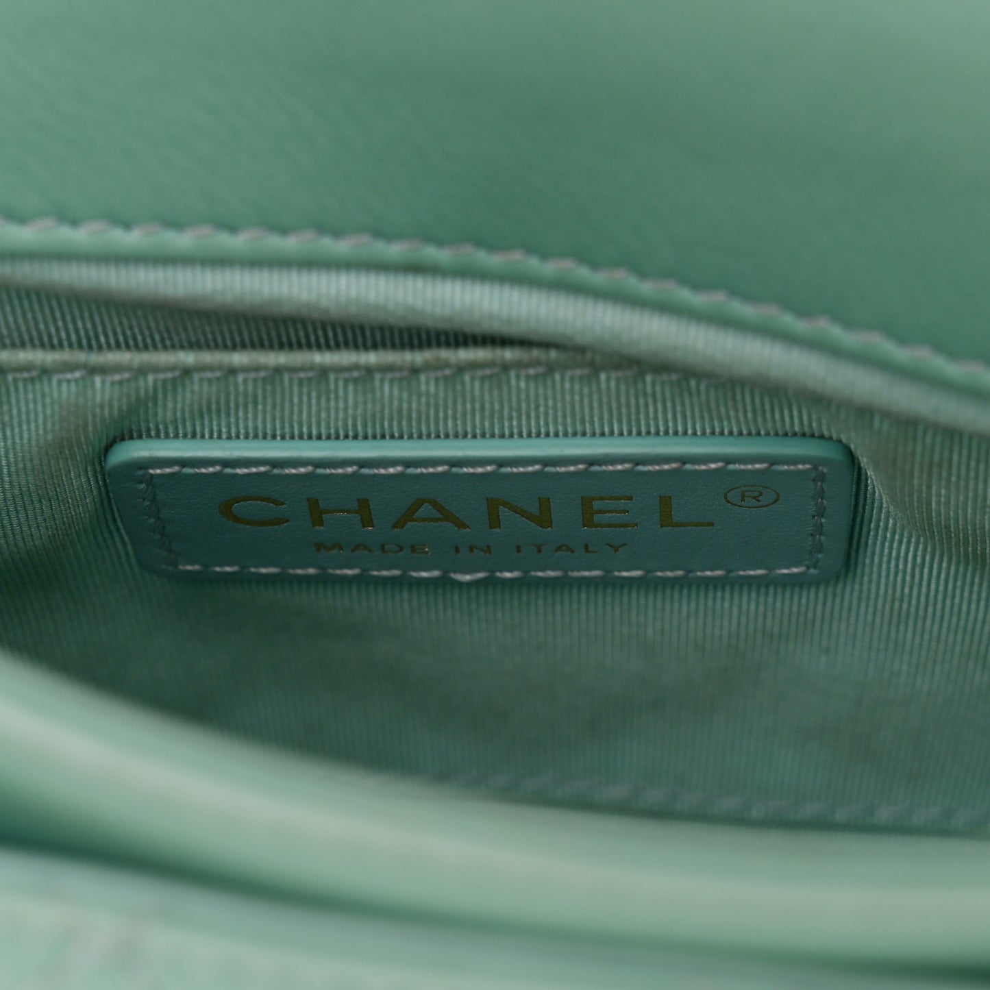 Calfskin Quilted Top Handle Flap Light Blue