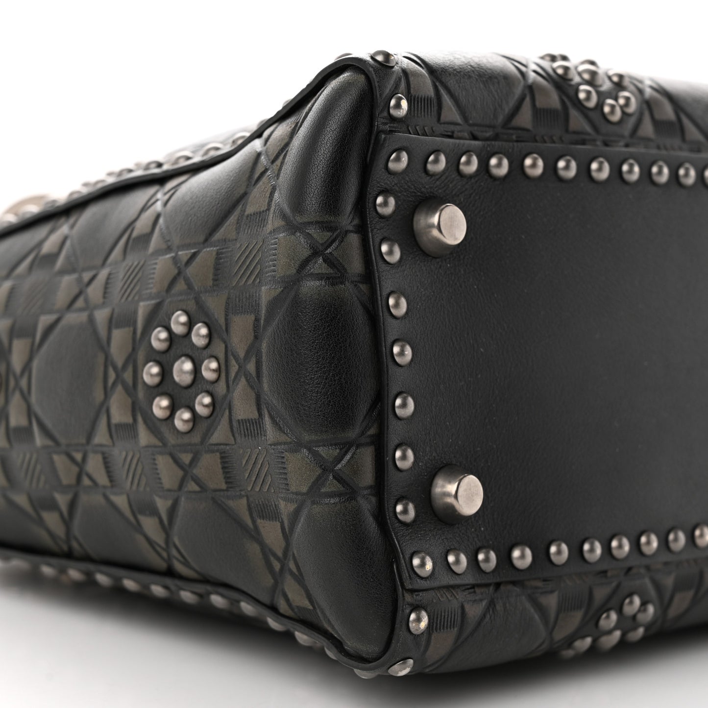 Calfskin Studded Flower Medium Lady Dior Black