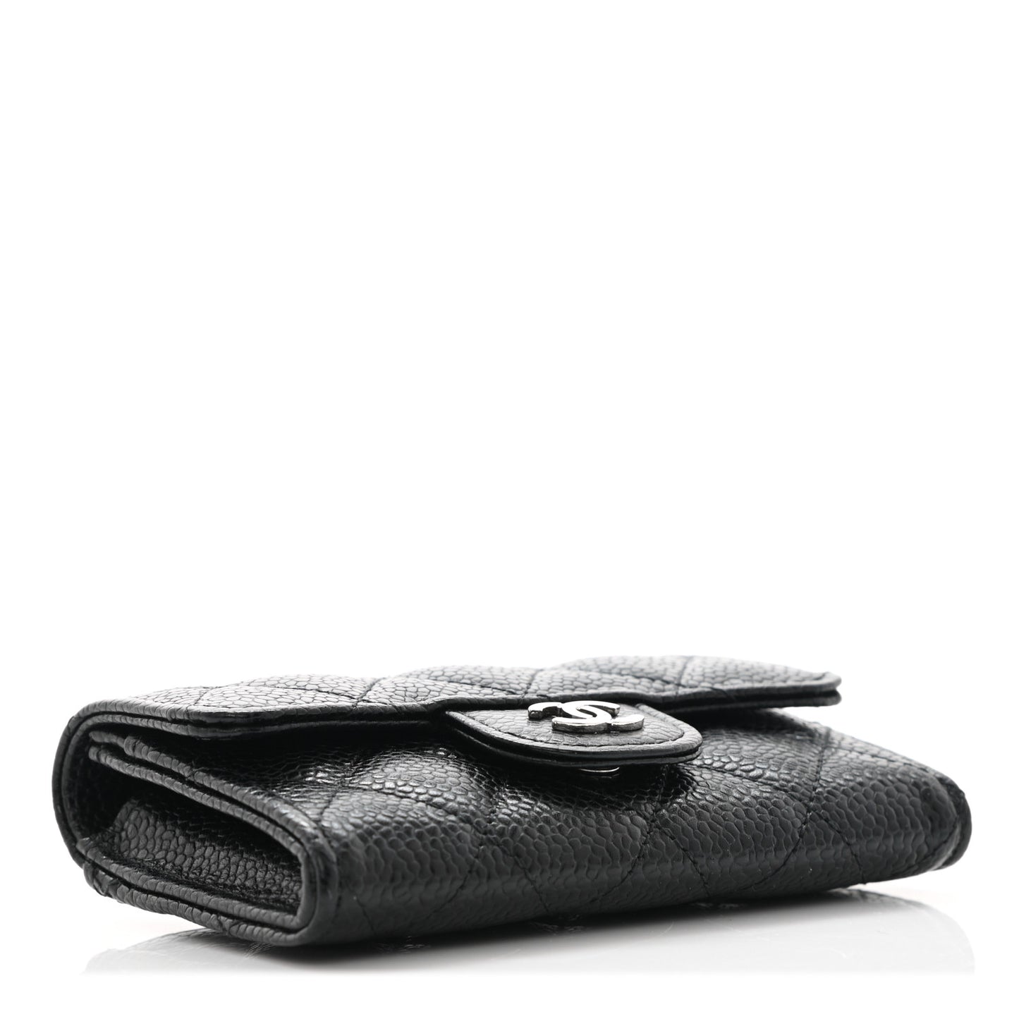 Caviar Quilted Flap Card Holder Wallet Black
