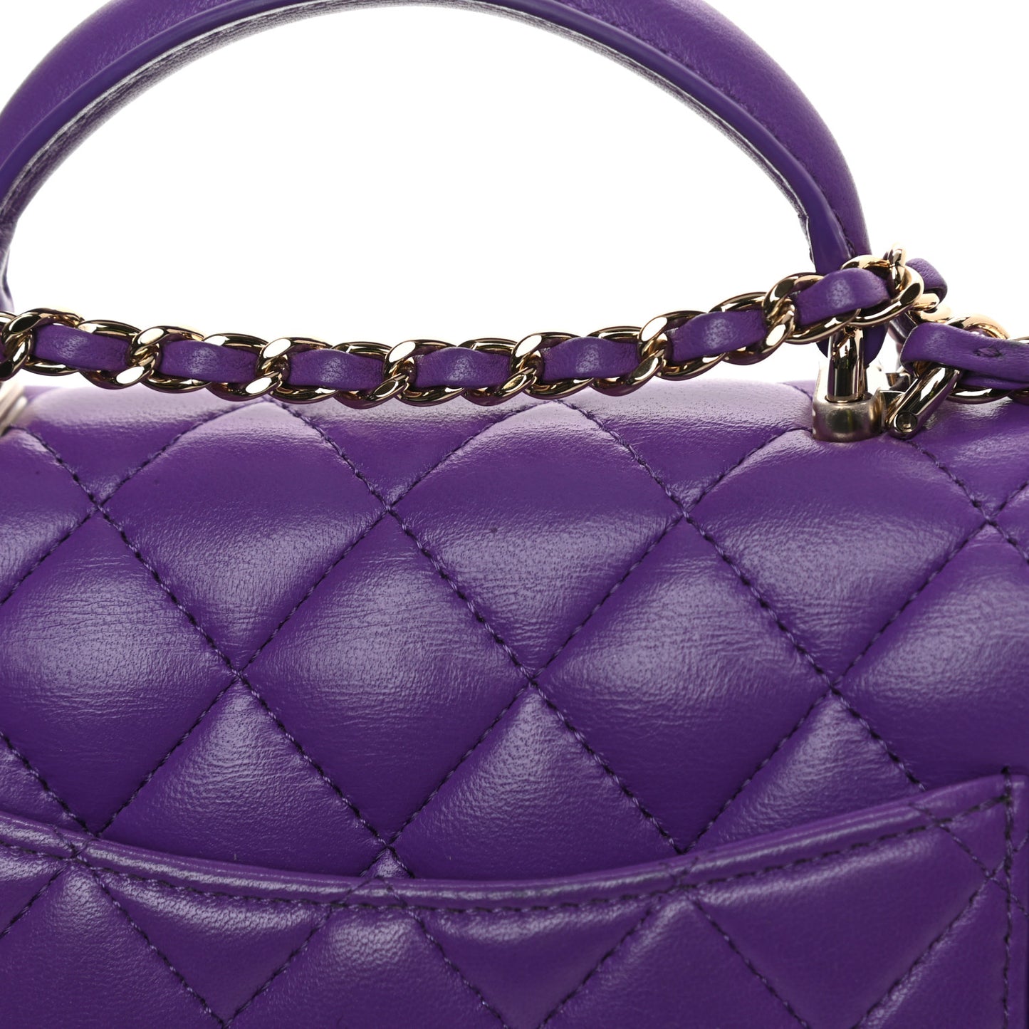Lambskin Quilted Mini Top Handle Rectangular Flap Dark Purple