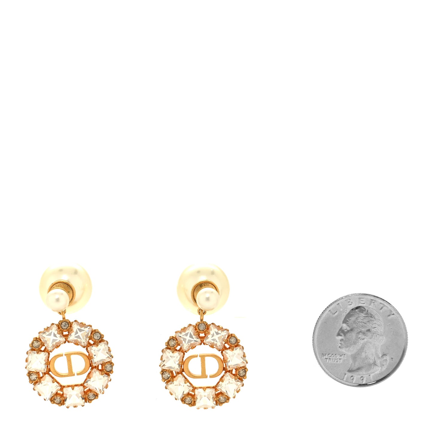 Crystal Pearl Petit CD Earrings Gold
