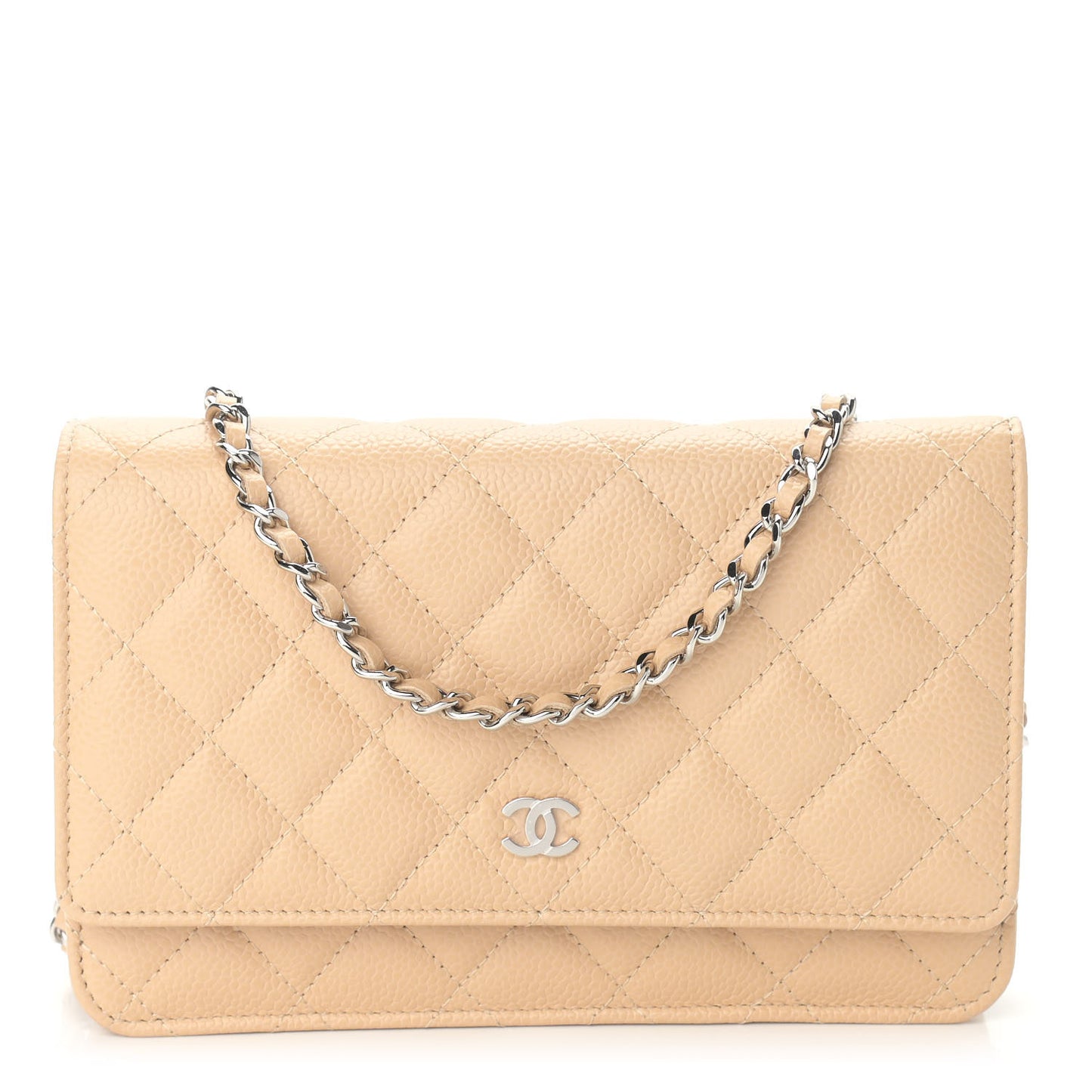 Caviar Quilted Wallet On Chain WOC Beige