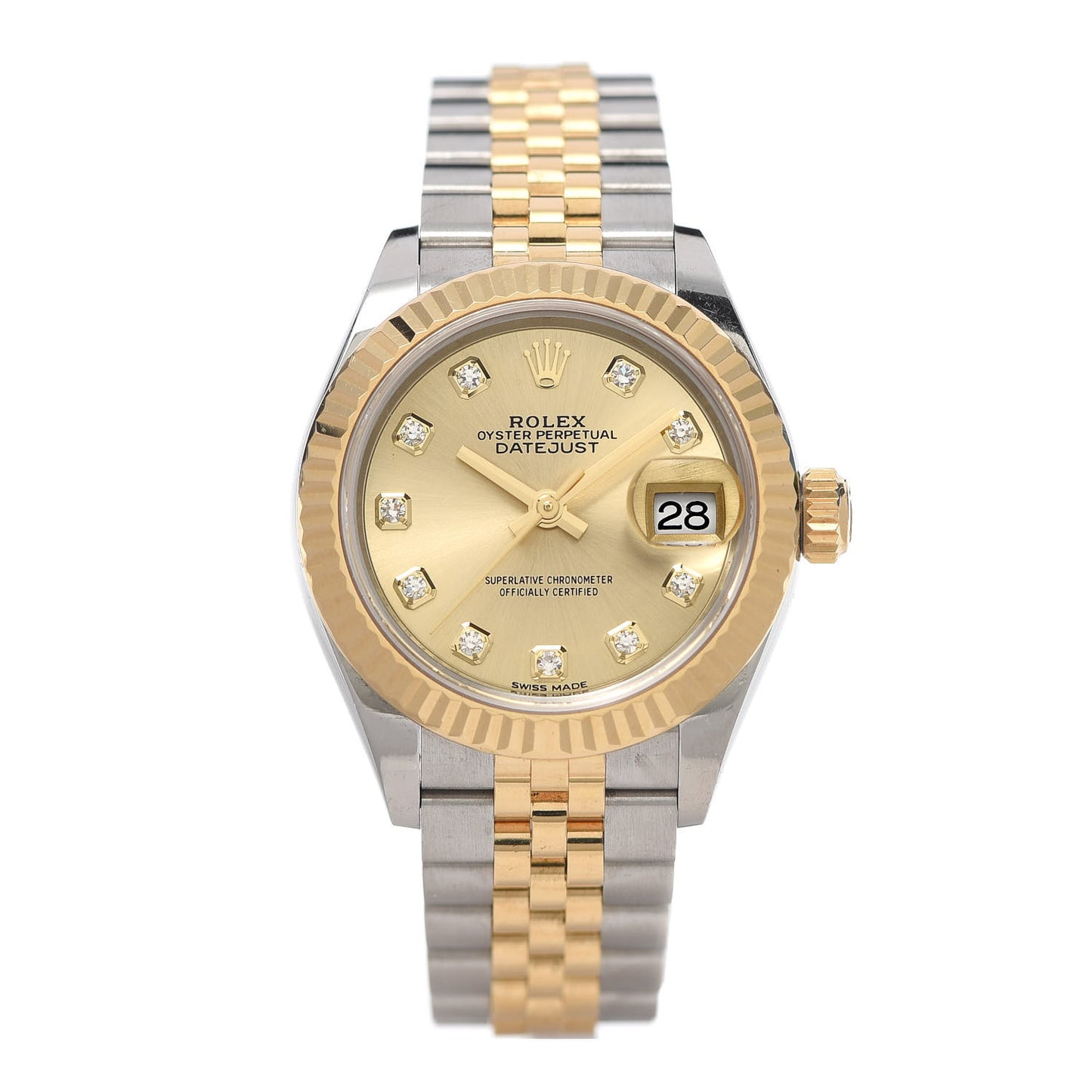 Stainless Steel 18K Yellow Gold Diamond 28mm Oyster Perpetual Datejust Watch Champagne 279173