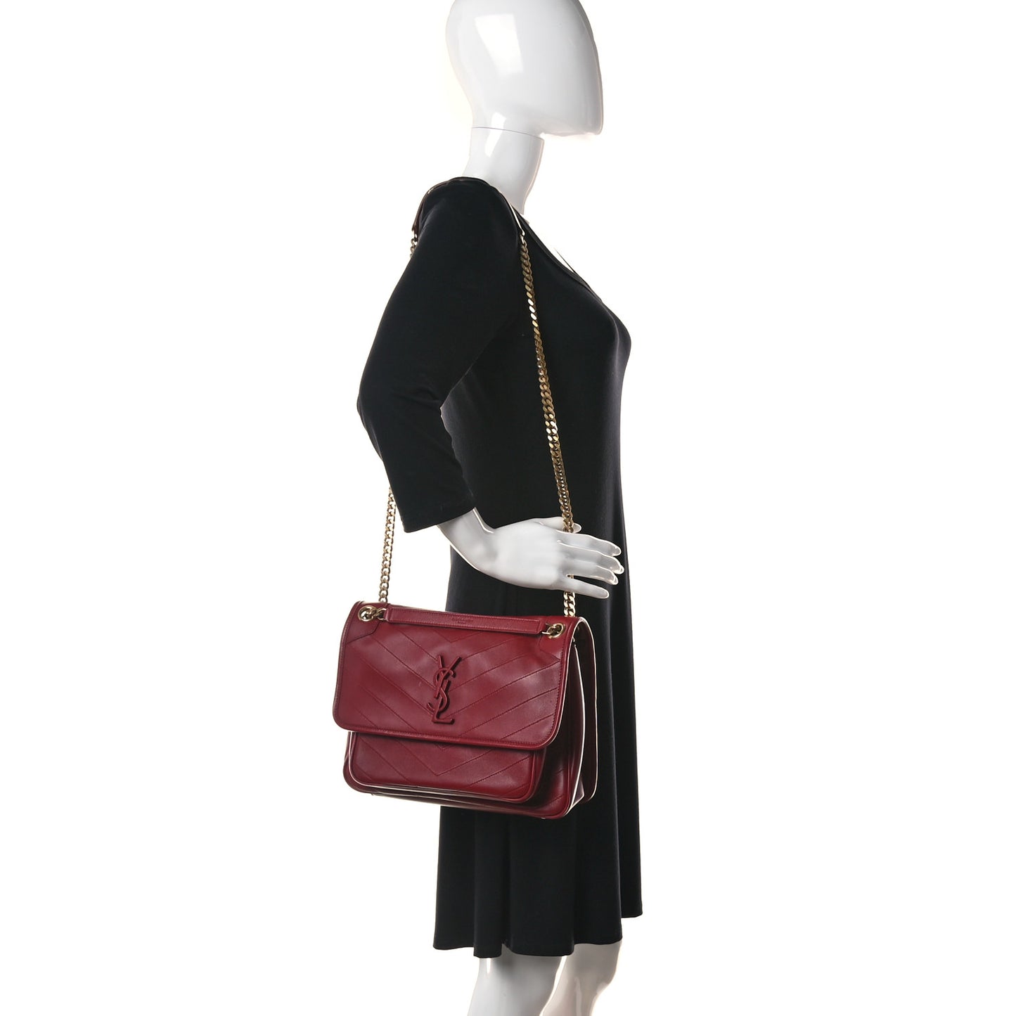 Lambskin Matelasse Monogram Medium Niki Chain Satchel Red