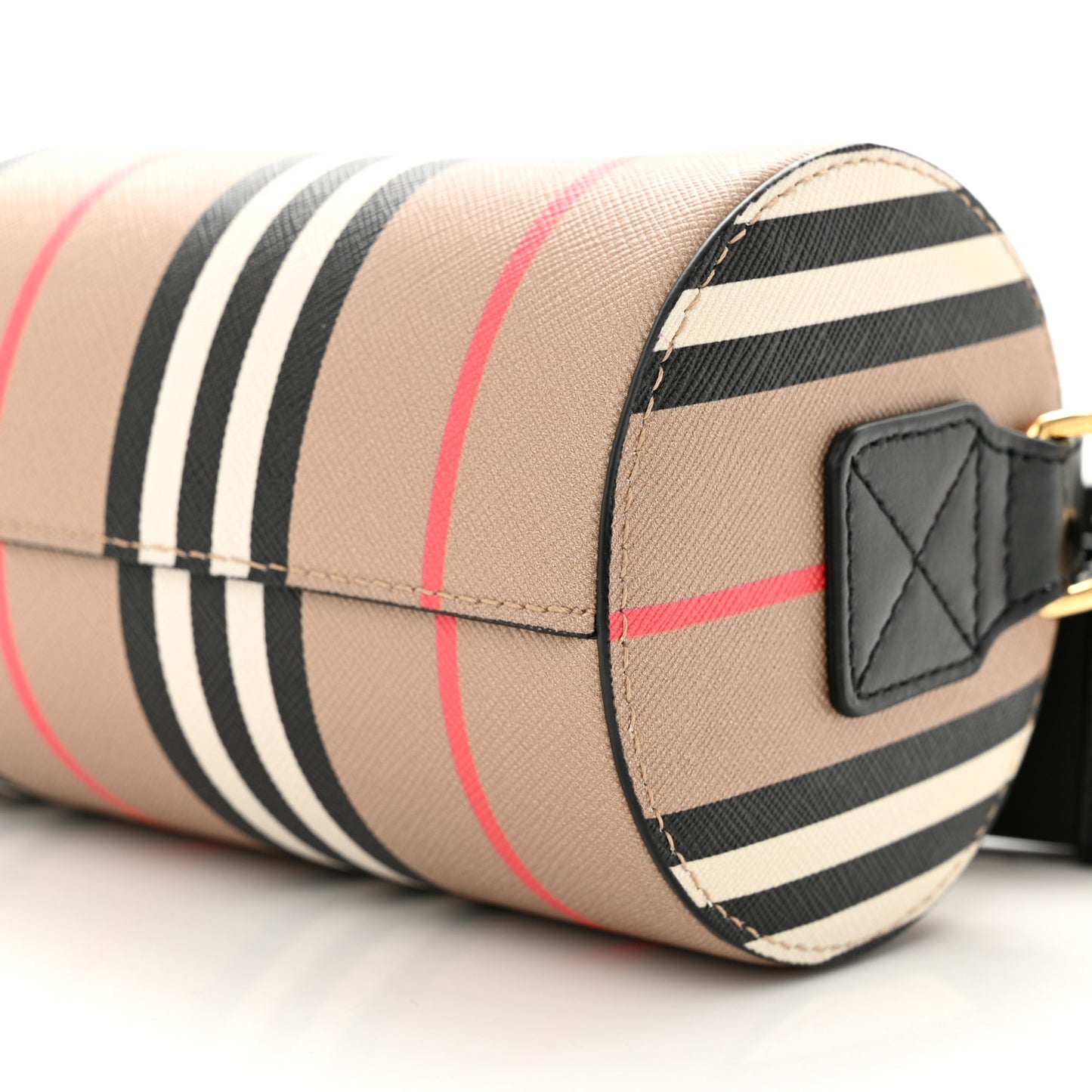 E-Canvas Calfskin Stripe Icon Barrel Bag Archive Beige